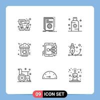 Set of 9 Vector Outlines on Grid for cell snack lotion cinema sunblock Editable Vector Design Elements