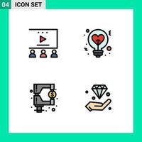 User Interface Pack of 4 Basic Filledline Flat Colors of online advertisement funds video tutorials heart regulation Editable Vector Design Elements