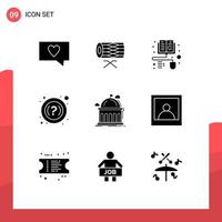 Set of 9 Vector Solid Glyphs on Grid for learning school books library help Editable Vector Design Elements