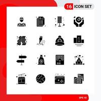 Pack of 16 creative Solid Glyphs of party hand light dj home Editable Vector Design Elements