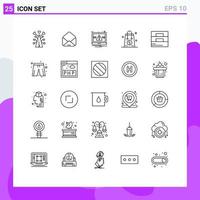 conjunto moderno de pictogramas de 25 líneas de accesorios elementos esenciales de compras bolsa de dinero elementos de diseño vectorial editables vector