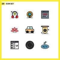 Modern Set of 9 Filledline Flat Colors Pictograph of automobile lotus ship india web security Editable Vector Design Elements