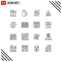 paquete de iconos vectoriales de stock de 16 signos y símbolos de línea para elementos de diseño vectorial editables del equipo de palos de trabajo en equipo de cromosomas de Canadá vector