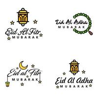 4 saludos modernos de eid fitr escritos en texto decorativo de caligrafía árabe para tarjetas de felicitación y deseando el feliz eid en esta ocasión religiosa vector