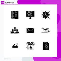 Group of 9 Modern Solid Glyphs Set for email people setting group company Editable Vector Design Elements