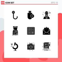 Pack of 9 creative Solid Glyphs of play game designer console planner Editable Vector Design Elements