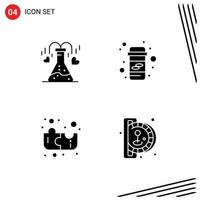 4 Solid Glyph concept for Websites Mobile and Apps chemical puzzle love pharmacy insert coin Editable Vector Design Elements