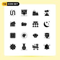 Set of 16 Vector Solid Glyphs on Grid for cards pollution advertising nuclear shopping Editable Vector Design Elements