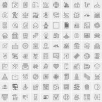 100 Universal Black Line Icons on White Background vector