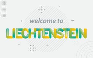 bienvenido a liechtenstein. tipografía creativa con efecto de mezcla 3d vector