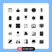 User Interface Pack of 25 Basic Solid Glyphs of business internet solution globe message Editable Vector Design Elements