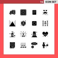 Modern Set of 16 Solid Glyphs and symbols such as insurance pakistan chat islamabad monument moustache Editable Vector Design Elements