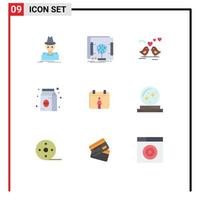 9 Universal Flat Color Signs Symbols of calendar food scanner coffee heart Editable Vector Design Elements