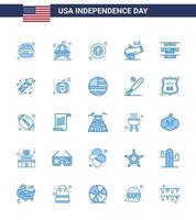 USA Happy Independence DayPictogram Set of 25 Simple Blues of buntings howitzer american cannon badge Editable USA Day Vector Design Elements