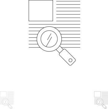 lectura de zoom de texto de línea conjunto de iconos de línea negra en negrita y delgada vector