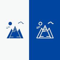 Landscape Mountain Sun Line and Glyph Solid icon Blue banner Line and Glyph Solid icon Blue banner vector
