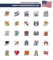 Flat Filled Line Pack of 25 USA Independence Day Symbols of hotdog mail landmark invitation envelope Editable USA Day Vector Design Elements