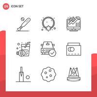 Pack of 9 Universal Outline Icons for Print Media on White Background vector