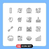 Set of 16 Modern UI Icons Symbols Signs for disorder energy education element adapter Editable Vector Design Elements