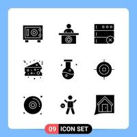 9 Solid Black Icon Pack Glyph Symbols for Mobile Apps isolated on white background 9 Icons Set vector