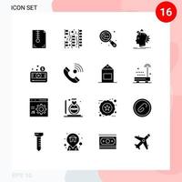 Pack of 16 creative Solid Glyphs of idea imaginative fun imagination search Editable Vector Design Elements