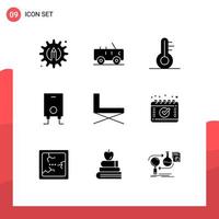 Universal Icon Symbols Group of 9 Modern Solid Glyphs of appointment rest weather interior chair Editable Vector Design Elements