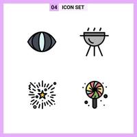 Editable Vector Line Pack of 4 Simple Filledline Flat Colors of eye night party barbecue event sweet Editable Vector Design Elements