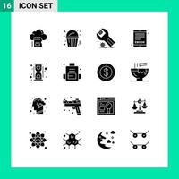 Modern Set of 16 Solid Glyphs Pictograph of lab internet book settings electronic book service Editable Vector Design Elements