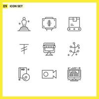 Mobile Interface Outline Set of 9 Pictograms of ecommerce currency health tugrik logistics Editable Vector Design Elements