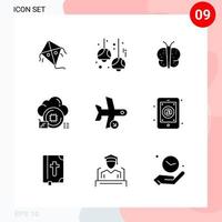 Vector Pack of 9 Icons in Solid Style Creative Glyph Pack isolated on White Background for Web and Mobile Creative Black Icon vector background