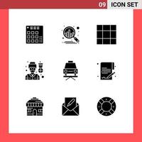 9 Universal Solid Glyph Signs Symbols of document lift grid car soldier Editable Vector Design Elements