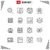 16 Icons Line Style Grid Based Creative Outline Symbols for Website Design Simple Line Icon Signs Isolated on White Background 16 Icon Set vector