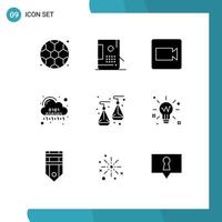 Universal Icon Symbols Group of 9 Modern Solid Glyphs of jewelry server camera digital cloud Editable Vector Design Elements