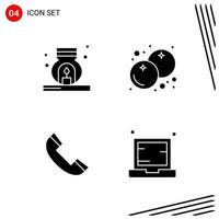 Collection of 4 Vector Icons in solid style Pixle Perfect Glyph Symbols for Web and Mobile Solid Icon Signs on White Background 4 Icons Creative Black Icon vector background