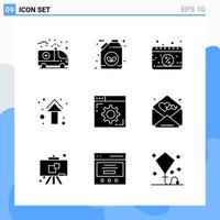 Modern 9 solid style icons Glyph Symbols for general use Creative Solid Icon Sign Isolated on White Background 9 Icons Pack Creative Black Icon vector background