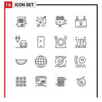 16 íconos generales para el diseño de sitios web, impresión y aplicaciones móviles 16 símbolos de esquema signos aislados en fondo blanco 16 icon pack creative black icon vector background