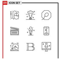 9 iconos generales para el diseño de sitios web, impresión y aplicaciones móviles 9 símbolos de contorno signos aislados en fondo blanco 9 paquete de iconos icono negro creativo fondo vectorial vector