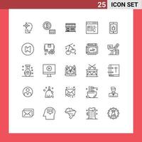 Pack of 25 Modern Lines Signs and Symbols for Web Print Media such as mobile develop online coding c Editable Vector Design Elements