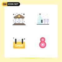 4 Universal Flat Icons Set for Web and Mobile Applications bank shop finance glass board Editable Vector Design Elements