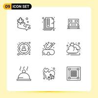 Modern Set of 9 Outlines and symbols such as beach people hotel network link Editable Vector Design Elements