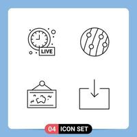 Mobile Interface Line Set of 4 Pictograms of alarm frame live update scalp dandruff hang Editable Vector Design Elements