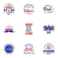 Set of Happy Fathers day elements 9 Blue and red Vector illustration Editable Vector Design Elements