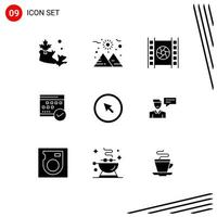 Modern Set of 9 Solid Glyphs Pictograph of click plan movie event business Editable Vector Design Elements