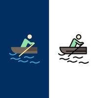 Boat Rowing Training Water  Icons Flat and Line Filled Icon Set Vector Blue Background