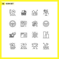 Set of 16 Modern UI Icons Symbols Signs for holiday solution transit like finger Editable Vector Design Elements
