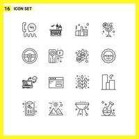 Set of 16 Modern UI Icons Symbols Signs for holiday solution transit like finger Editable Vector Design Elements