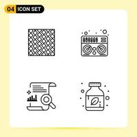 4 Creative Icons for Modern website design and responsive mobile apps 4 Outline Symbols Signs on White Background 4 Icon Pack Creative Black Icon vector background