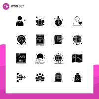 Pack of 16 creative Solid Glyphs of pin hospital care heart user Editable Vector Design Elements