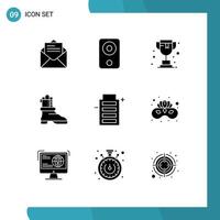 9 Thematic Vector Solid Glyphs and Editable Symbols of energy battery speaker american shose Editable Vector Design Elements