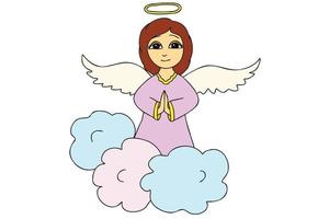 The picture shows an angel girl praying, clouds under her feet, it is intended for birthday, new year, cards, clothes and fabric printing and you can use it in different occasions. vector